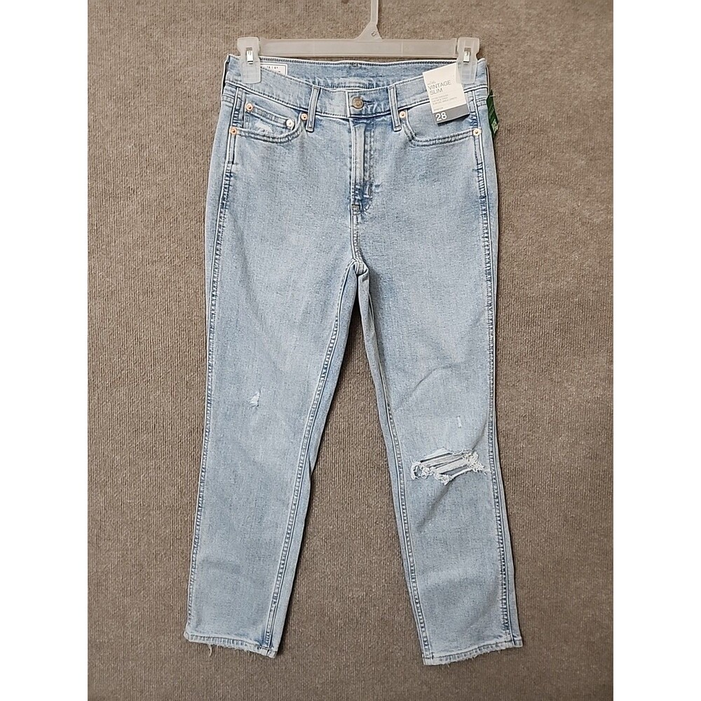 Gap Vintage Slim Jeans Womens 28 6 Short Blue Light Wash Distressed Stretch NEW